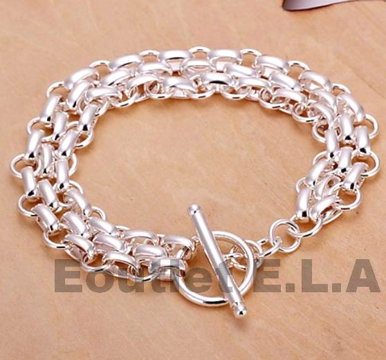 13MM TRIPLE LINKS SILVER BRACELET-21cm